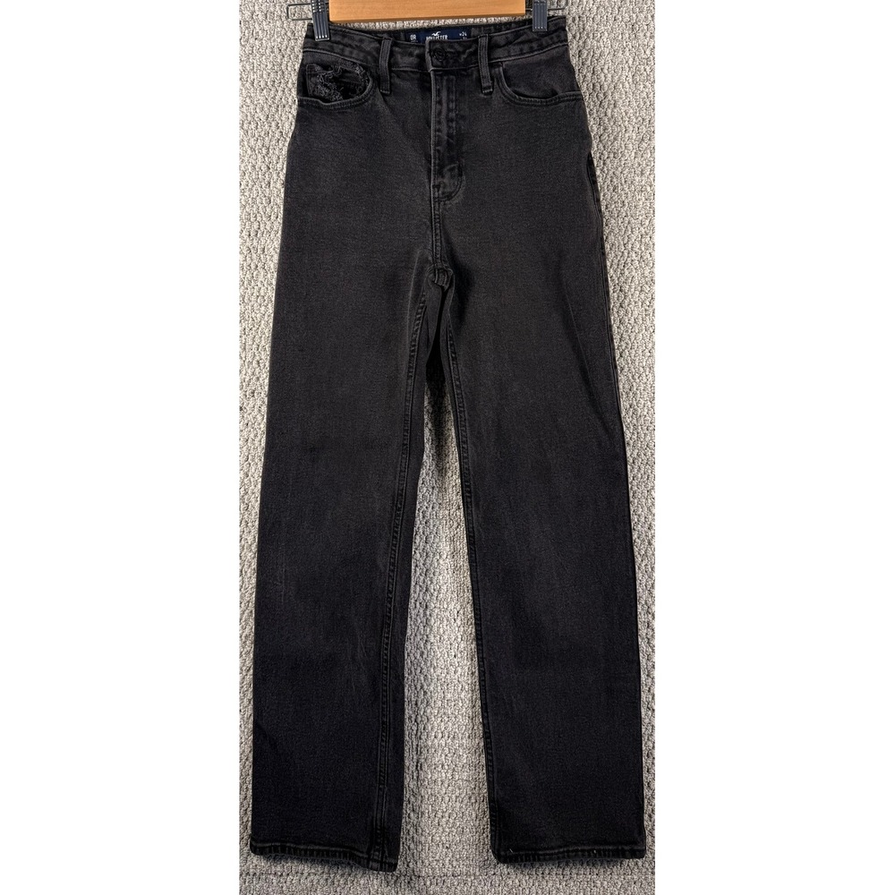 Hollister Ultra High-Rise Dad Jean Size 0R W24 Black Distressed Vintage Stretch